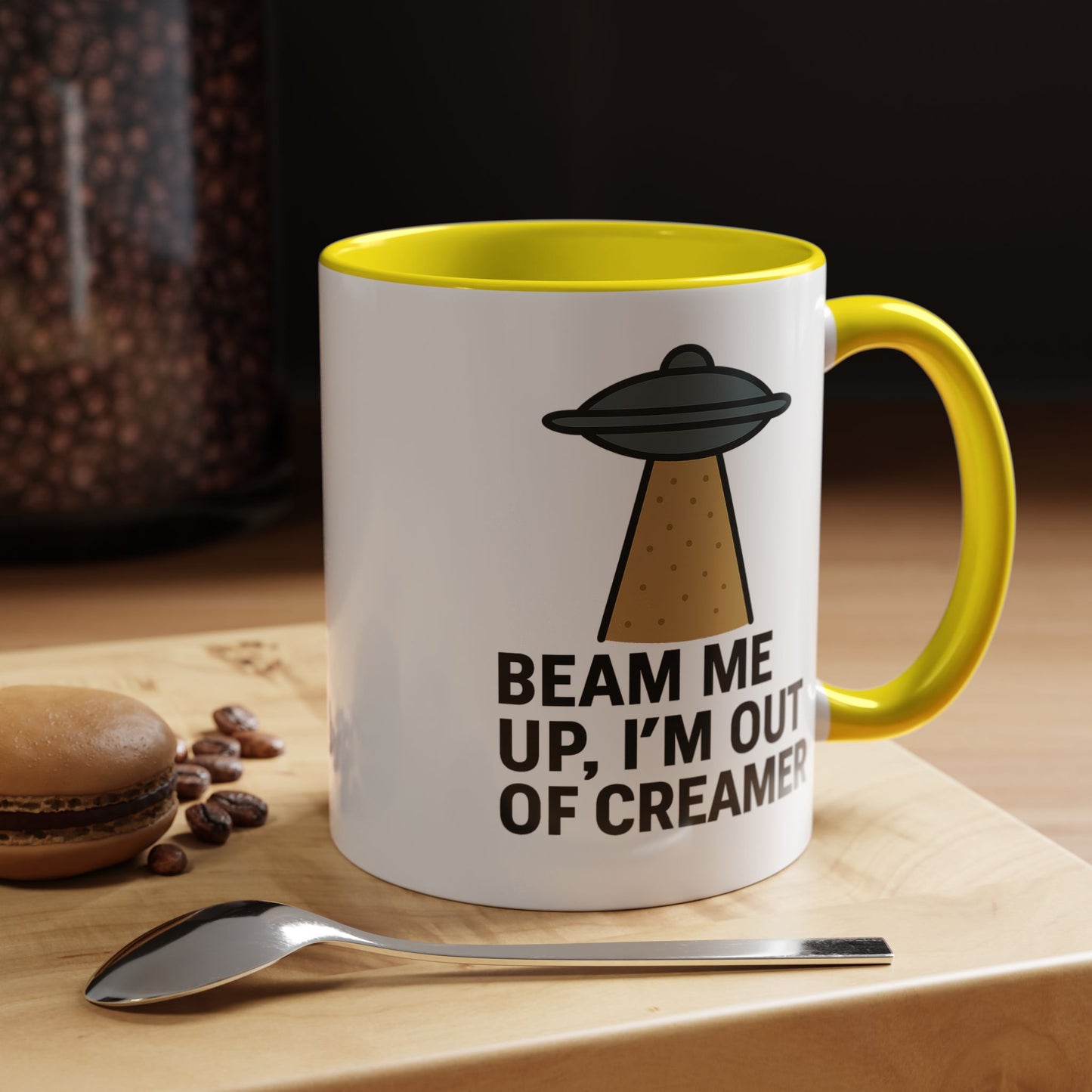 Funny Space-Themed Coffee Mug, Humorous Gift for Coffee Lovers, Out of Creamer, Alien Design, Quirky Kitchenware