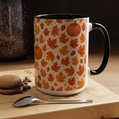 Autumn Leaves Coffee Mug, Pumpkin Mug, Fall Decor, Seasonal Gift, Nature Lover Mug, Cozy Kitchenware