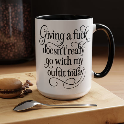 Sassy Coffee Mug, Giving a Fuck Doesn't Really go with my Outfit - Funny Mug, Black Accented Mug, Gift for Her