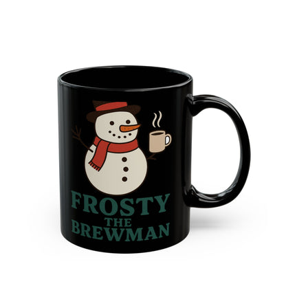 Frosty the Brewman Mug - Black Ceramic Coffee Cup, Funny Holiday Gifts, Winter Decor, Christmas Beverage Mug, Snowman Lover's Present