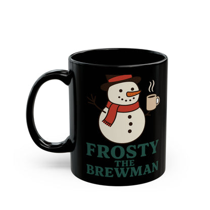 Frosty the Brewman Mug - Black Ceramic Coffee Cup, Funny Holiday Gifts, Winter Decor, Christmas Beverage Mug, Snowman Lover's Present