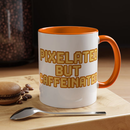 Pixelated Caffeinated Coffee Mug | Gamer Gift, Cute Coffee Cup, Retro Style Mug, Unique Gift for Him/Her, Home Office Decor