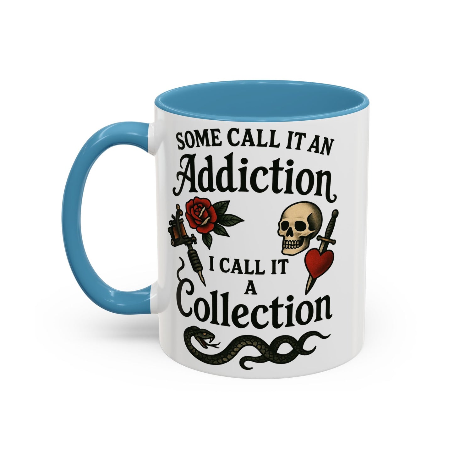 Tattoo Addiction Coffee Mug - Unique Gift, Skulls & Roses Design, Perfect for Collectors, Gothic Decor