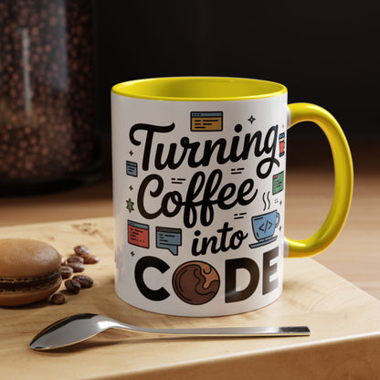 Turning Coffee into Code Mug, Programmer Gift, Coffee Lovers Cup, Tech Humor, Office Decor, Geeky Coffee Mug