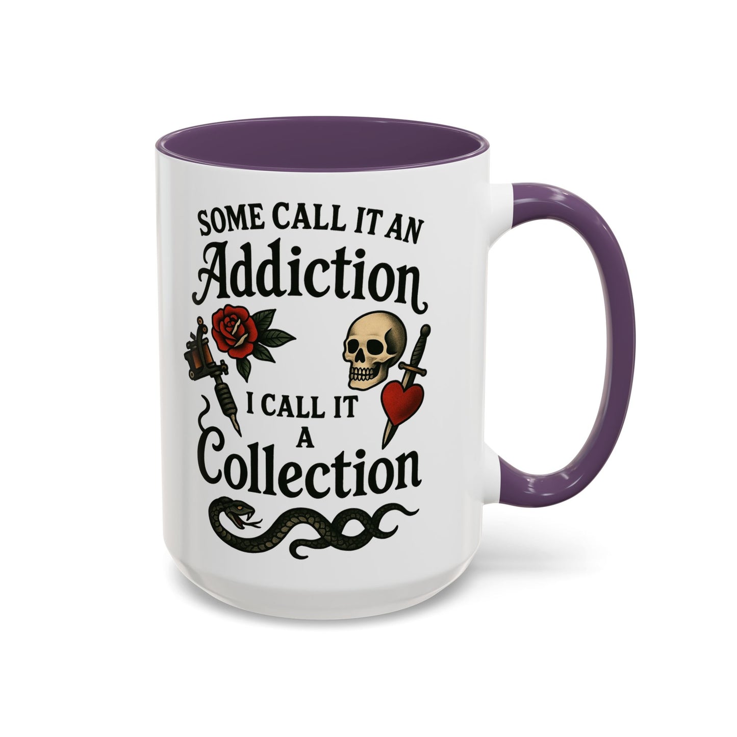 Tattoo Addiction Coffee Mug - Unique Gift, Skulls & Roses Design, Perfect for Collectors, Gothic Decor