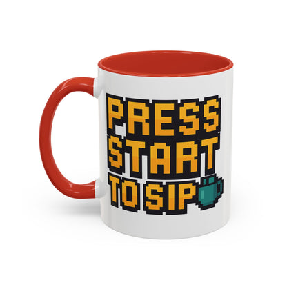 Gamer Coffee Mug, Press Start To Sip, Video Game Gift, Fun Kitchenware, Gaming Decor, Retro Style Mug