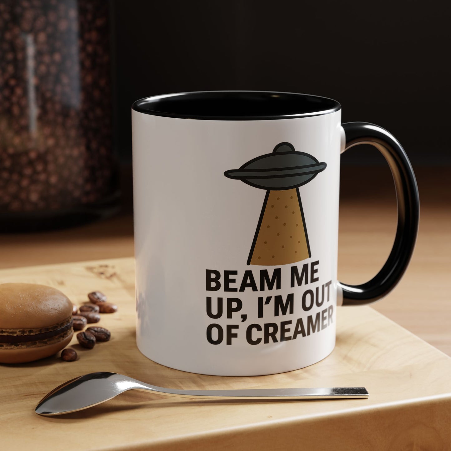 Funny Space-Themed Coffee Mug, Humorous Gift for Coffee Lovers, Out of Creamer, Alien Design, Quirky Kitchenware