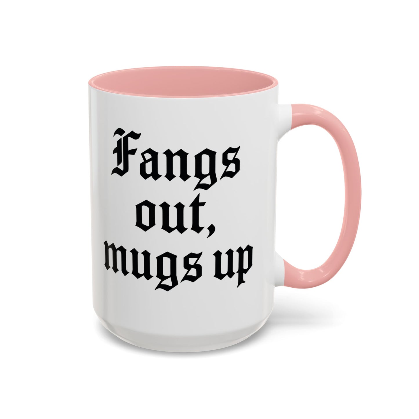 Gothic Coffee Mug, Fangs Out Mugs Up, Spooky Gift, Halloween Coffee Cup, Black Accent Ceramic Mug, Unique Drinkware