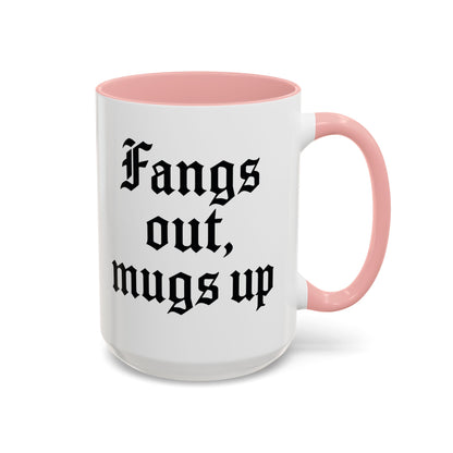 Gothic Coffee Mug, Fangs Out Mugs Up, Spooky Gift, Halloween Coffee Cup, Black Accent Ceramic Mug, Unique Drinkware
