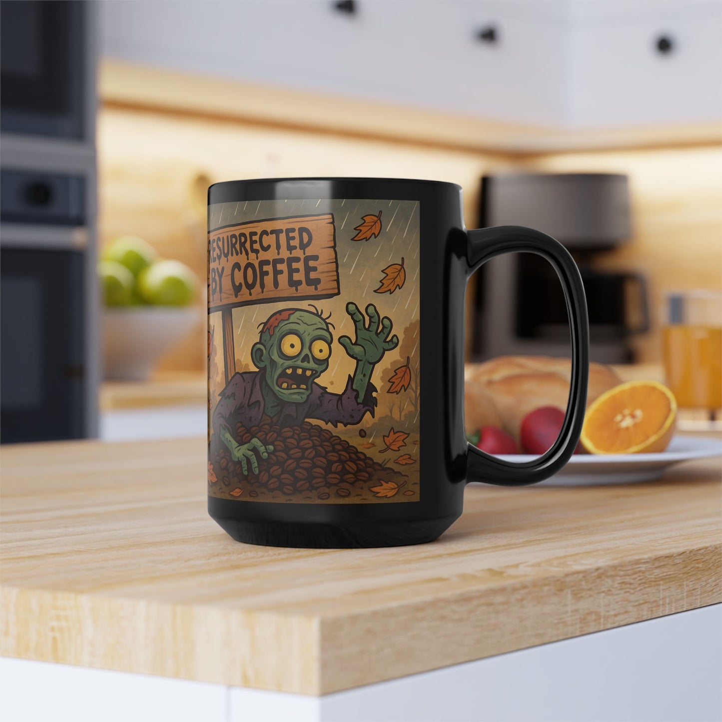 Halloween Zombie Coffee Mug, Funny Gift for Coffee Lovers, Resurrected by Coffee, Spooky Decor, Unique Halloween Gift