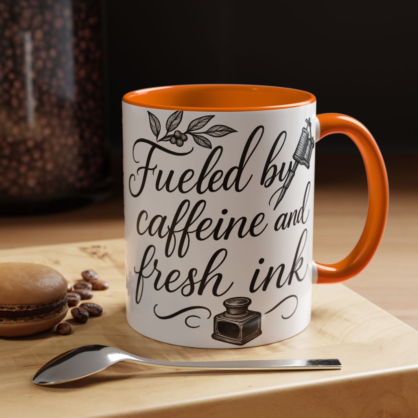 Fueled by Caffeine and Fresh Ink - Gift for Tattoo Enthusiast and Artist, 11oz & 15oz