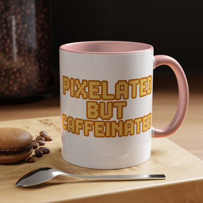 Pixelated Caffeinated Coffee Mug | Gamer Gift, Cute Coffee Cup, Retro Style Mug, Unique Gift for Him/Her, Home Office Decor