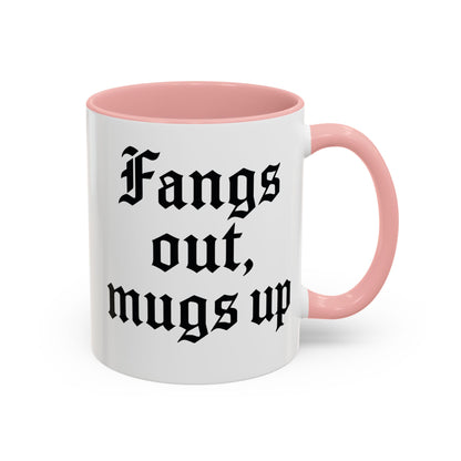 Gothic Coffee Mug, Fangs Out Mugs Up, Spooky Gift, Halloween Coffee Cup, Black Accent Ceramic Mug, Unique Drinkware