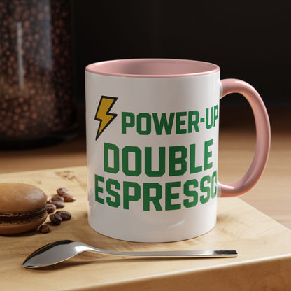 Power-Up Double Espresso Coffee Mug | Energizing Drinkware for Coffee Lovers, Gift for Baristas, Morning Motivation, Kitchen Decor