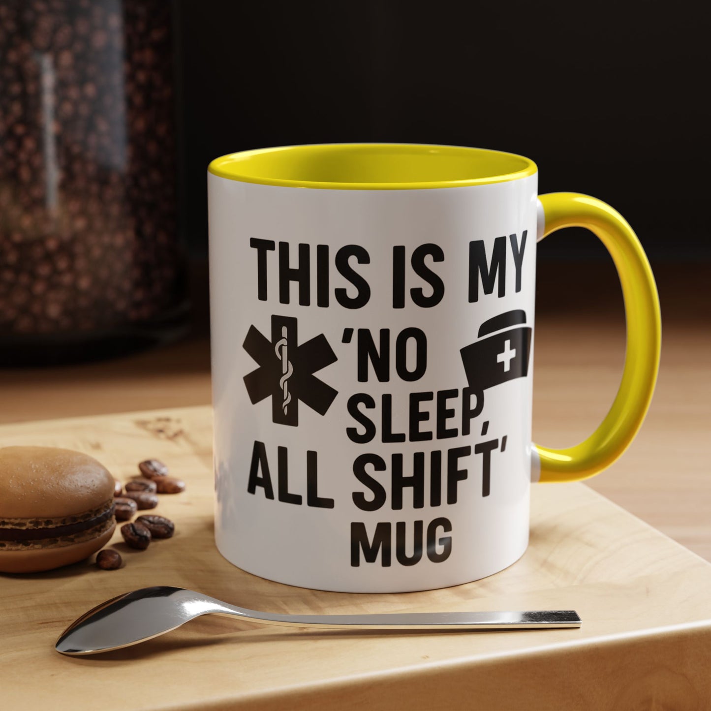 This Is My No Sleep All Shift Mug, Gift for Healthcare Workers, Black Accent Mug, Funny Nursing Gift