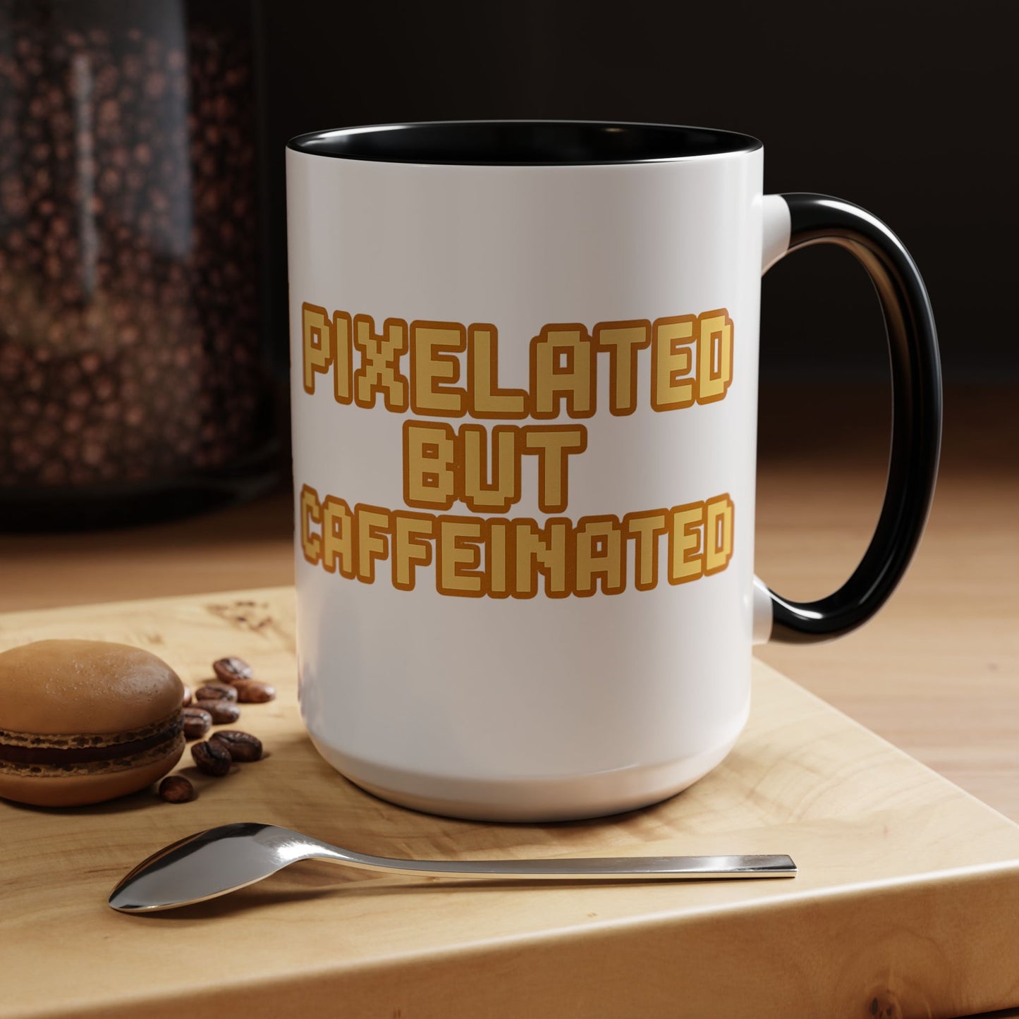 Pixelated Caffeinated Coffee Mug | Gamer Gift, Cute Coffee Cup, Retro Style Mug, Unique Gift for Him/Her, Home Office Decor