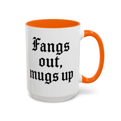 Gothic Coffee Mug, Fangs Out Mugs Up, Spooky Gift, Halloween Coffee Cup, Black Accent Ceramic Mug, Unique Drinkware