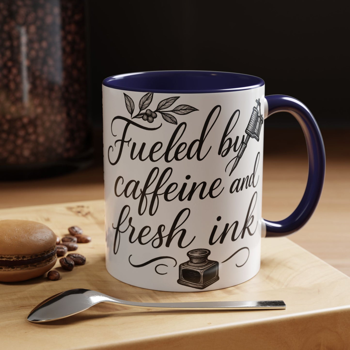 Fueled by Caffeine and Fresh Ink - Gift for Tattoo Enthusiast and Artist, 11oz & 15oz