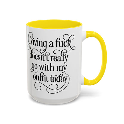 Sassy Coffee Mug, Giving a Fuck Doesn't Really go with my Outfit - Funny Mug, Black Accented Mug, Gift for Her