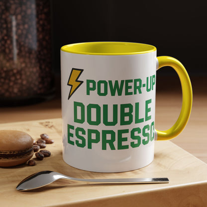 Power-Up Double Espresso Coffee Mug | Energizing Drinkware for Coffee Lovers, Gift for Baristas, Morning Motivation, Kitchen Decor
