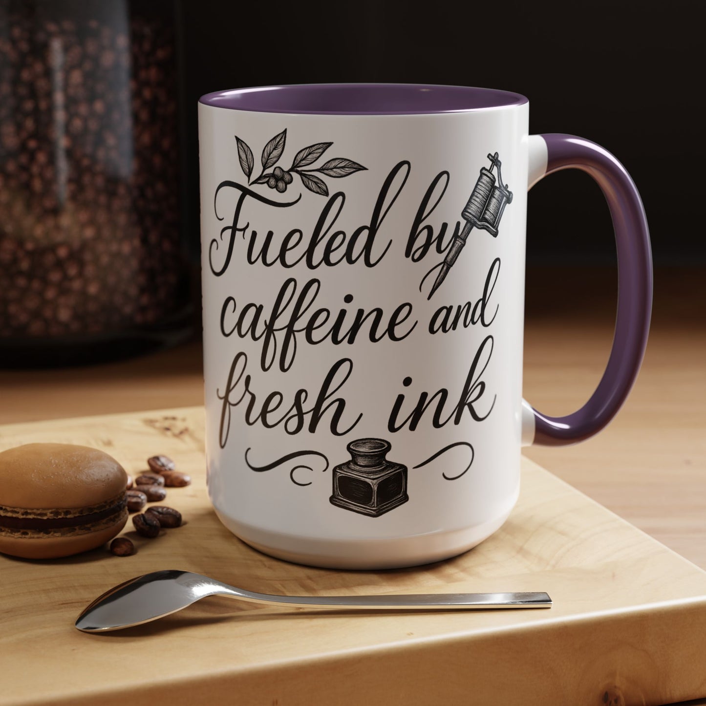Fueled by Caffeine and Fresh Ink - Gift for Tattoo Enthusiast and Artist, 11oz & 15oz