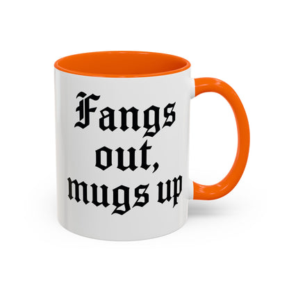 Gothic Coffee Mug, Fangs Out Mugs Up, Spooky Gift, Halloween Coffee Cup, Black Accent Ceramic Mug, Unique Drinkware