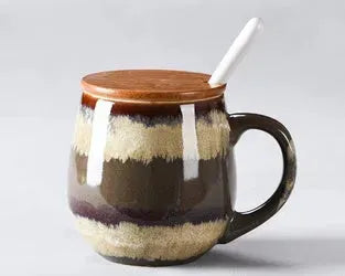 Creative Retro Cup Ceramic Mug Large Capacity Drinking Cup Household Cup Personalized Coffee Cup Tea Cup Spoon With Cover - Mug World