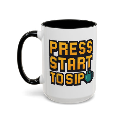 Gamer Coffee Mug, Press Start To Sip, Video Game Gift, Fun Kitchenware, Gaming Decor, Retro Style Mug