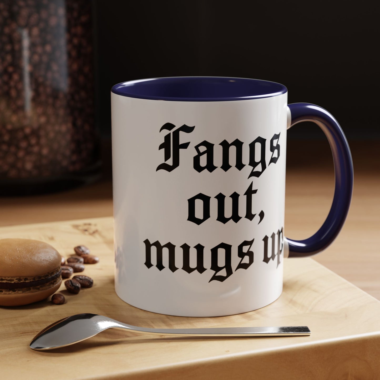 Gothic Coffee Mug, Fangs Out Mugs Up, Spooky Gift, Halloween Coffee Cup, Black Accent Ceramic Mug, Unique Drinkware
