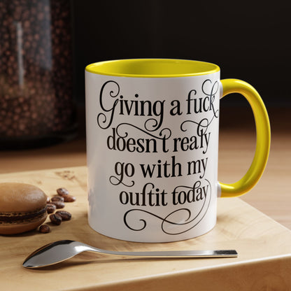 Sassy Coffee Mug, Giving a Fuck Doesn't Really go with my Outfit - Funny Mug, Black Accented Mug, Gift for Her