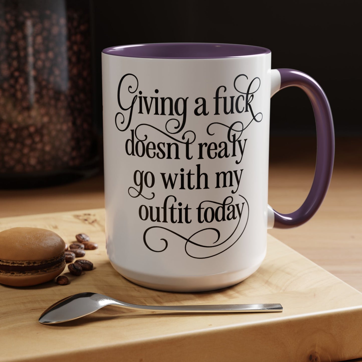 Sassy Coffee Mug, Giving a Fuck Doesn't Really go with my Outfit - Funny Mug, Black Accented Mug, Gift for Her