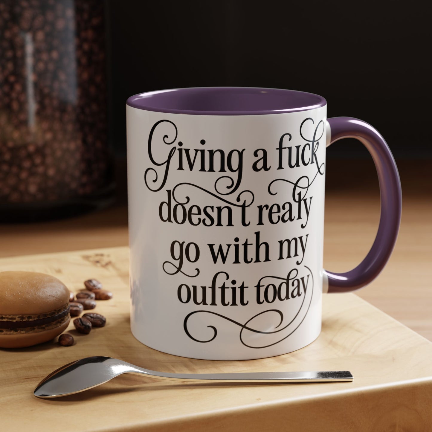 Sassy Coffee Mug, Giving a Fuck Doesn't Really go with my Outfit - Funny Mug, Black Accented Mug, Gift for Her