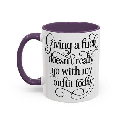 Sassy Coffee Mug, Giving a Fuck Doesn't Really go with my Outfit - Funny Mug, Black Accented Mug, Gift for Her