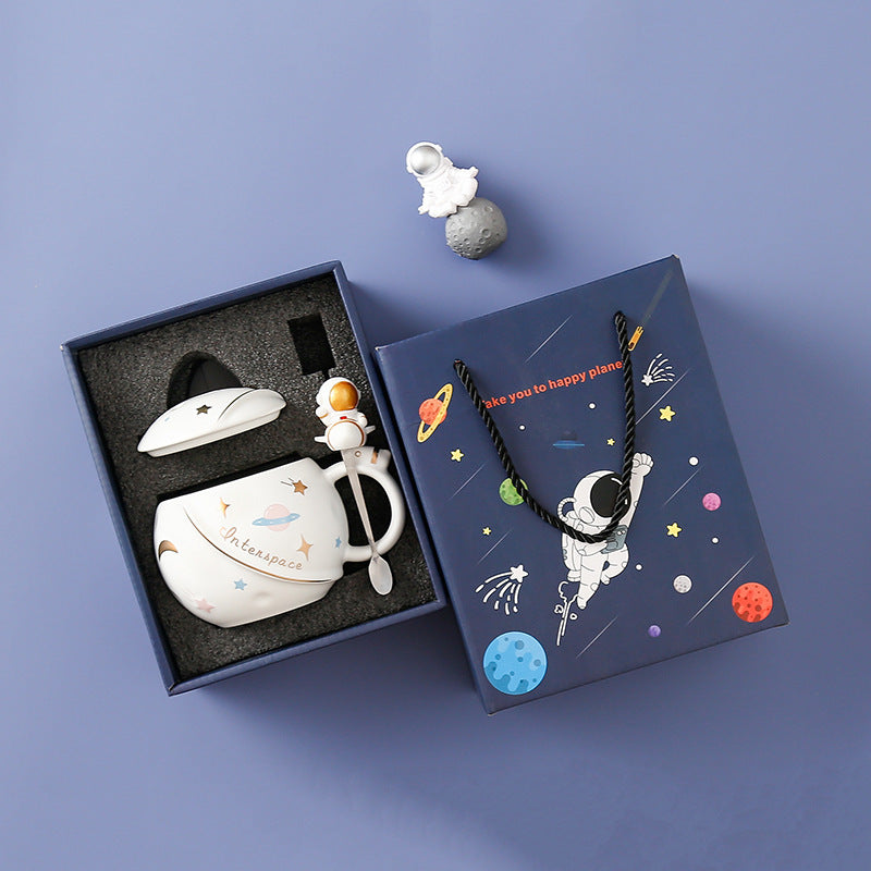 Astronaut Planetary Ceramic Mug with Lid and Spoon