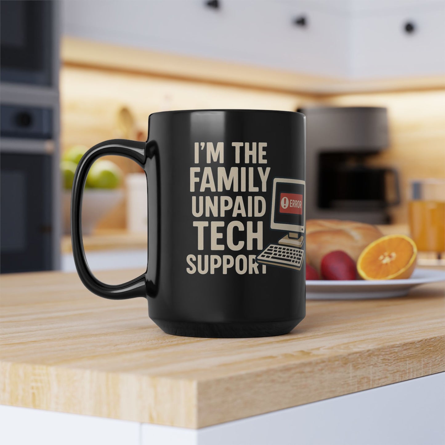 Tech Support Family Black Mug - Funny Coffee Cup for Tech Savvy, Computer Lovers, Gift for Geeks