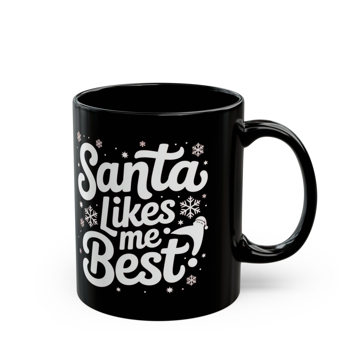 Santa Likes Me Best! Black Coffee Mug for Holiday Cheer, Christmas Gift, Winter Decoration, Santa Lovers, Unique Holiday Present