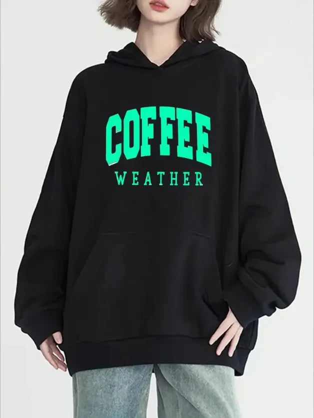 Women'S Fashion Coffee Print Hoodie, Long Sleeve, Crew Neck, With Pocket, Casual Pullover Sweatshirt, All-Season - Mug World