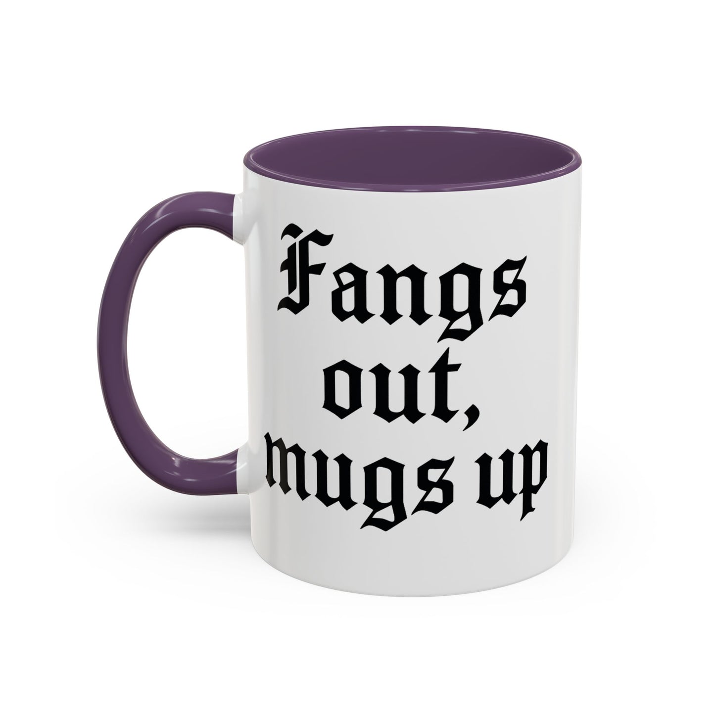 Gothic Coffee Mug, Fangs Out Mugs Up, Spooky Gift, Halloween Coffee Cup, Black Accent Ceramic Mug, Unique Drinkware