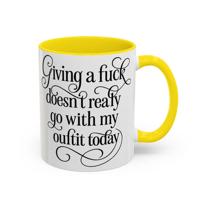 Sassy Coffee Mug, Giving a Fuck Doesn't Really go with my Outfit - Funny Mug, Black Accented Mug, Gift for Her