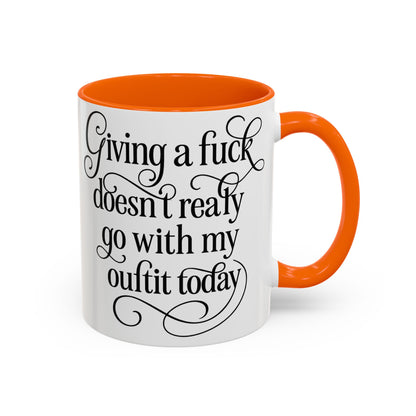 Sassy Coffee Mug, Giving a Fuck Doesn't Really go with my Outfit - Funny Mug, Black Accented Mug, Gift for Her