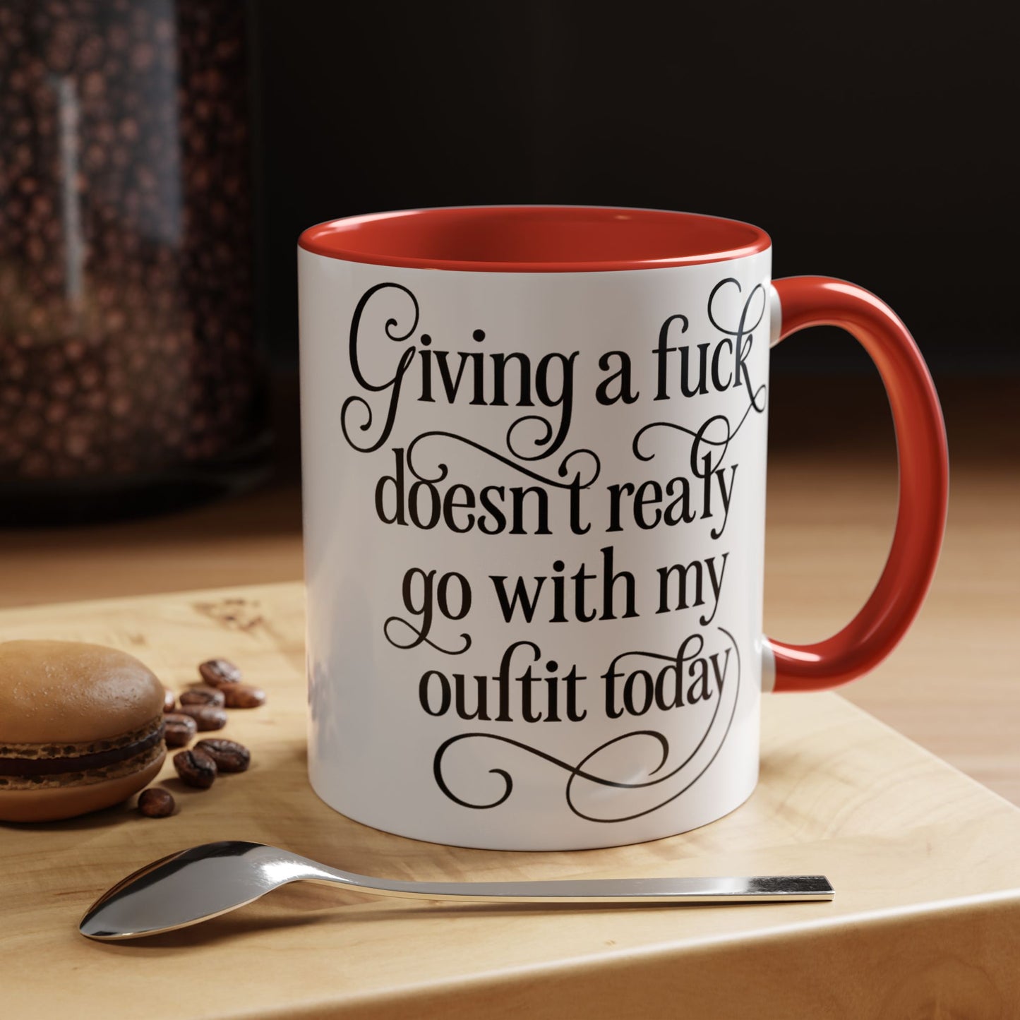 Sassy Coffee Mug, Giving a Fuck Doesn't Really go with my Outfit - Funny Mug, Black Accented Mug, Gift for Her