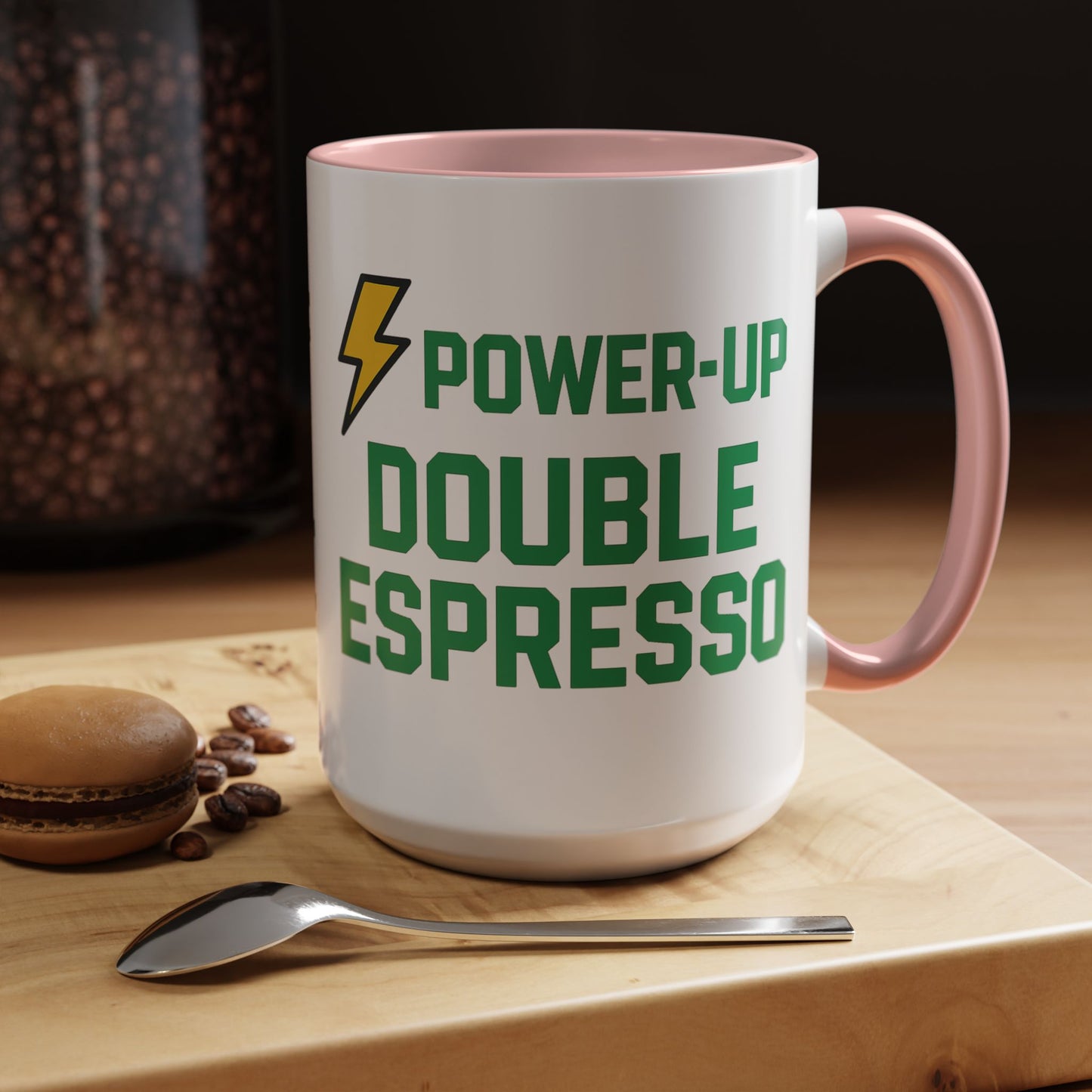 Power-Up Double Espresso Coffee Mug | Energizing Drinkware for Coffee Lovers, Gift for Baristas, Morning Motivation, Kitchen Decor