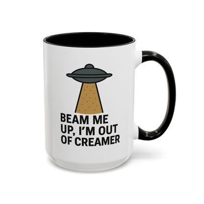 Funny Space-Themed Coffee Mug, Humorous Gift for Coffee Lovers, Out of Creamer, Alien Design, Quirky Kitchenware