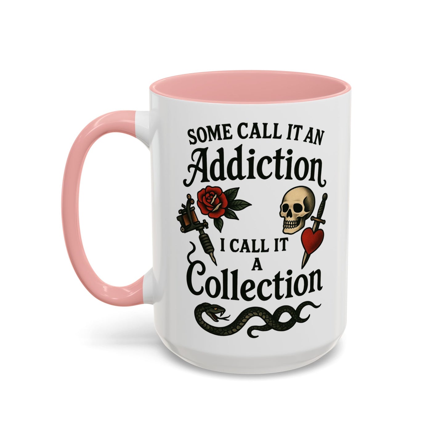 Tattoo Addiction Coffee Mug - Unique Gift, Skulls & Roses Design, Perfect for Collectors, Gothic Decor