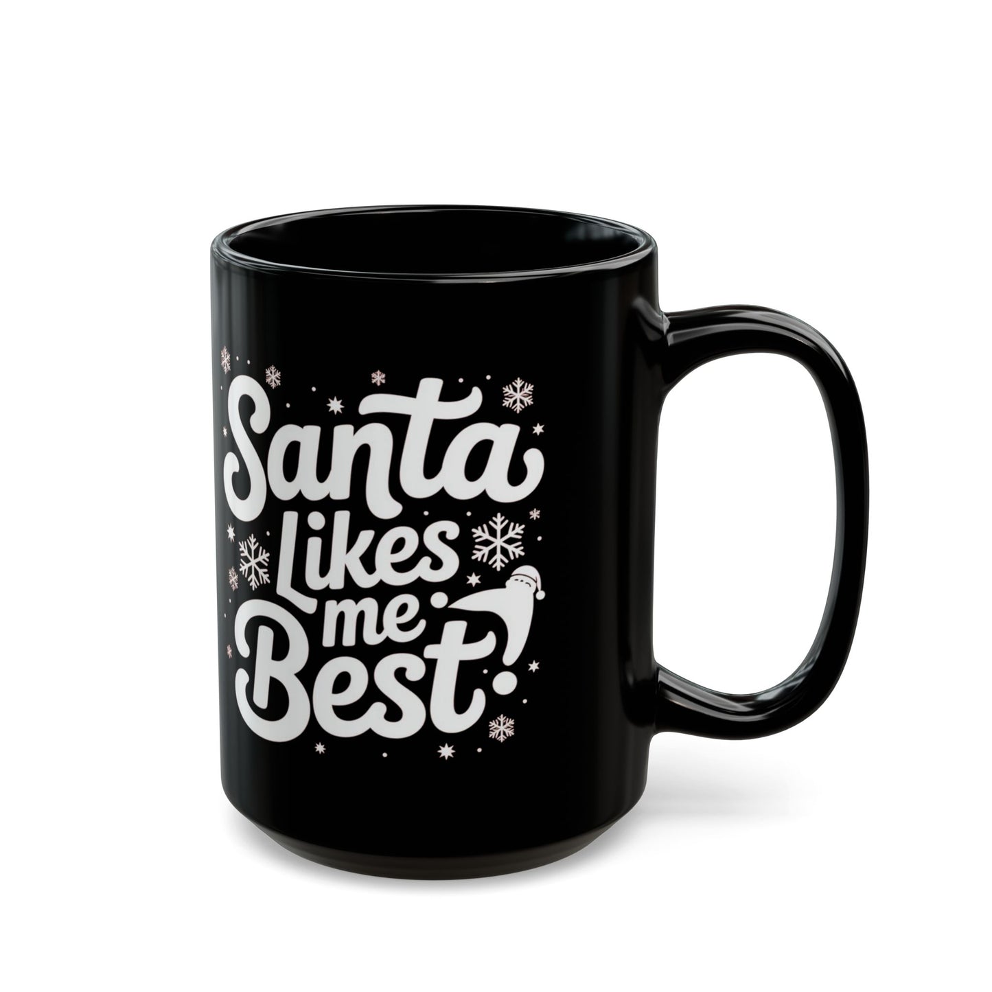 Santa Likes Me Best! Black Coffee Mug for Holiday Cheer, Christmas Gift, Winter Decoration, Santa Lovers, Unique Holiday Present
