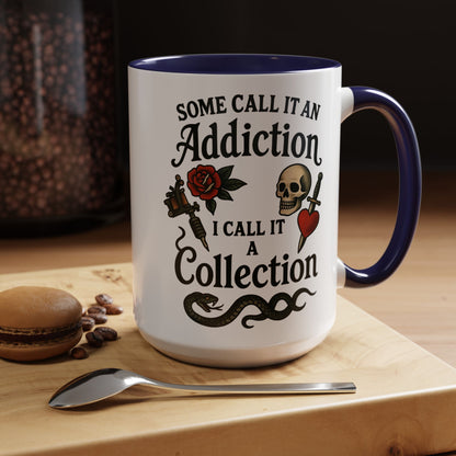 Tattoo Addiction Coffee Mug - Unique Gift, Skulls & Roses Design, Perfect for Collectors, Gothic Decor