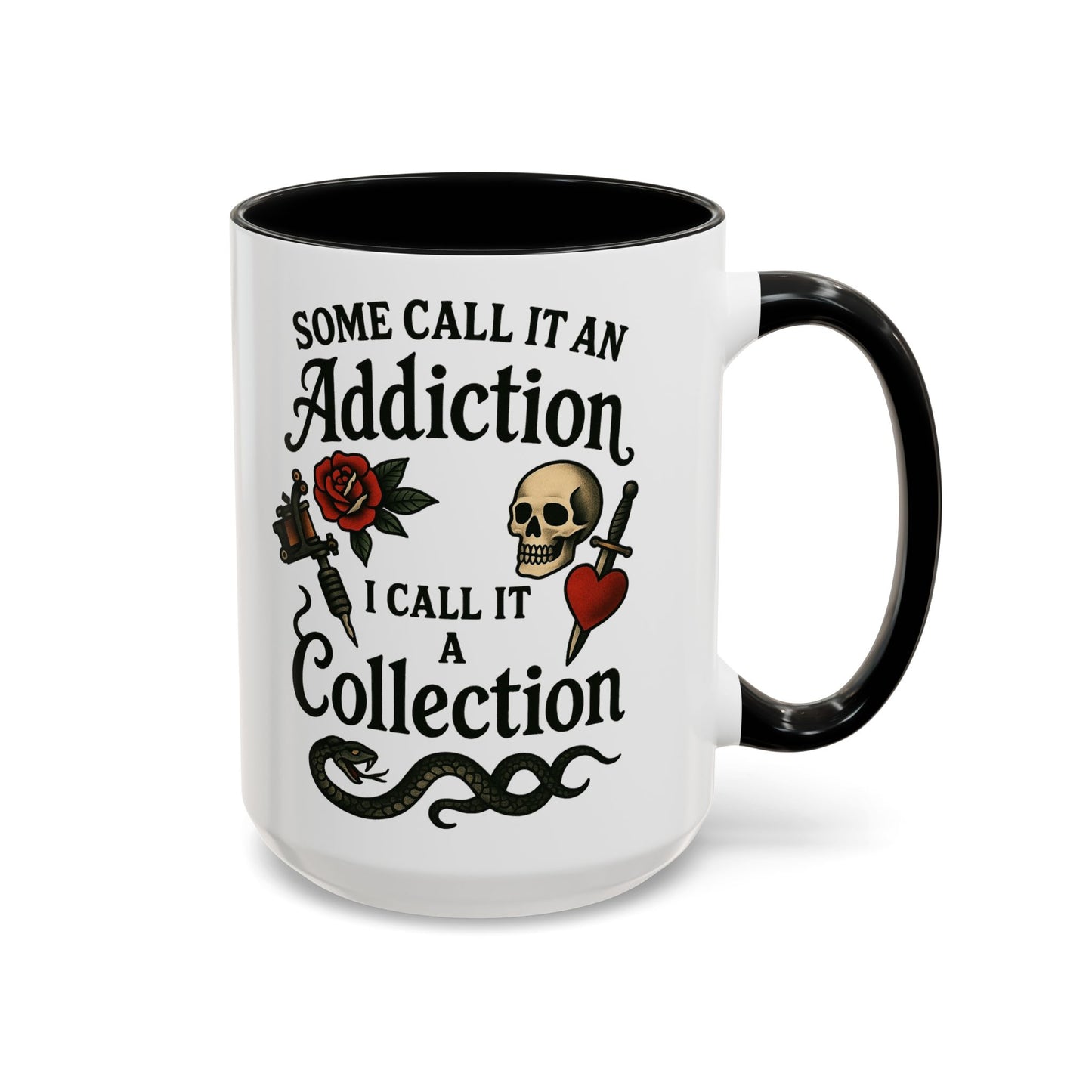 Tattoo Addiction Coffee Mug - Unique Gift, Skulls & Roses Design, Perfect for Collectors, Gothic Decor