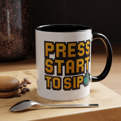 Gamer Coffee Mug, Press Start To Sip, Video Game Gift, Fun Kitchenware, Gaming Decor, Retro Style Mug