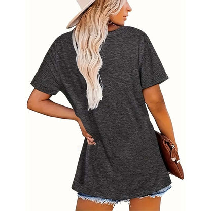 Women's Stylish Short Sleeve T-Shirt With Coffee Pattern, Casual And Comfortable Round Neck Top