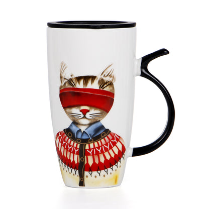 Cartoon Cat with Tail Handle Ceramic mug